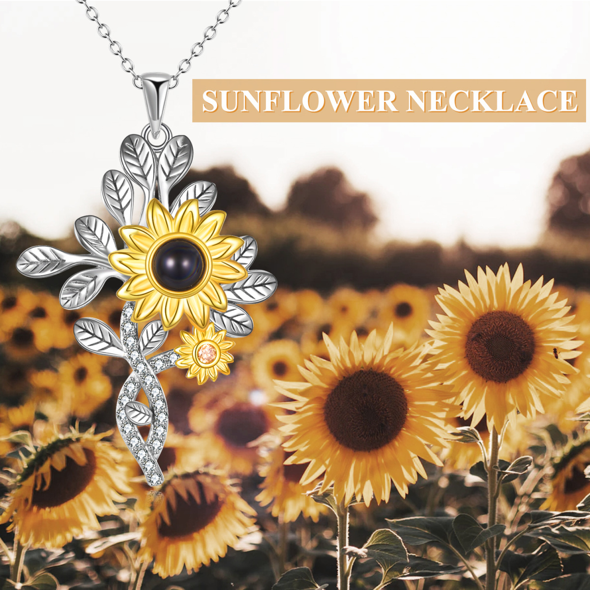 Collier pendentif tournesol en argent sterling avec pierre de projection-6