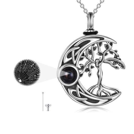 Collana in argento sterling con pietra di proiezione, albero della vita e urna lunare per le ceneri