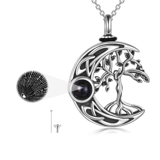 Sterling Silver Projection Stone Tree Of Life & Moon Urn Necklace for Ashes-3