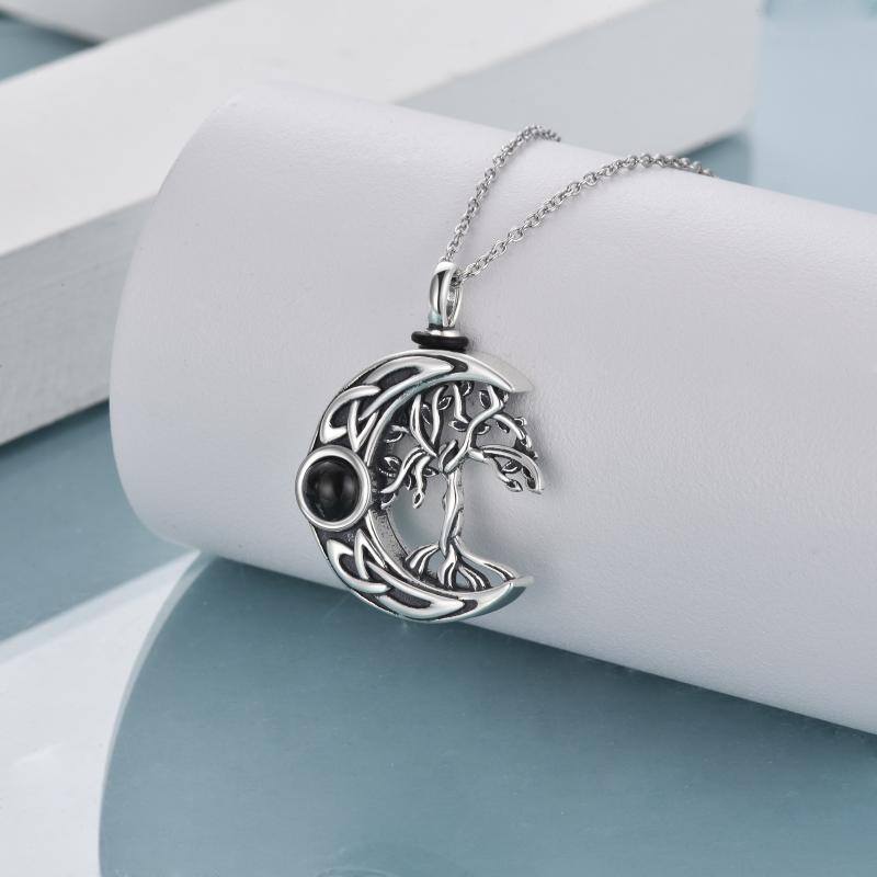 Sterling Silver Projection Stone Tree Of Life & Moon Urn Necklace for Ashes-3