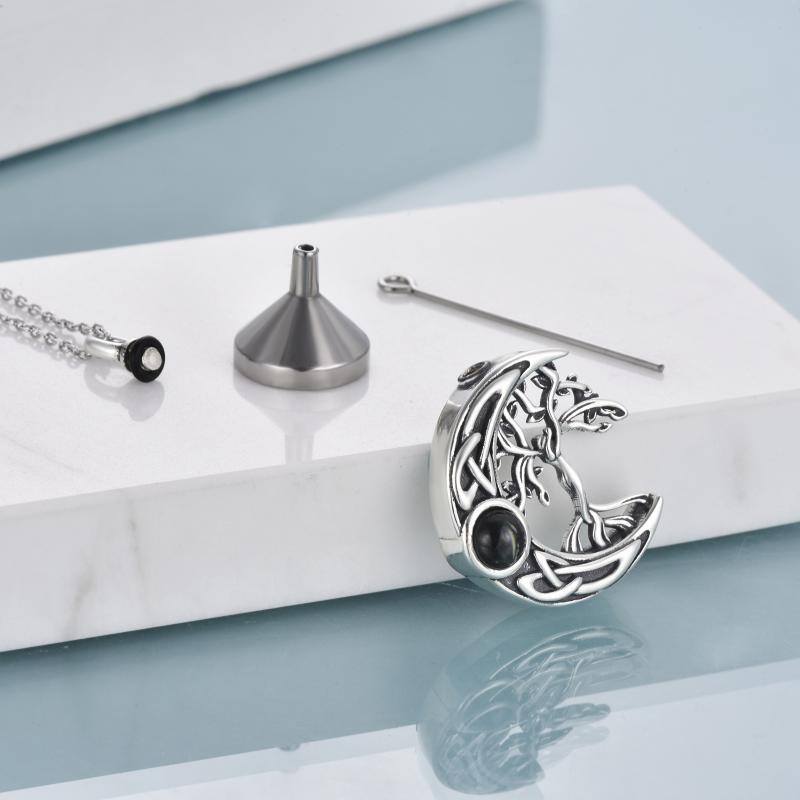 Sterling Silver Projection Stone Tree Of Life & Moon Urn Necklace for Ashes-4