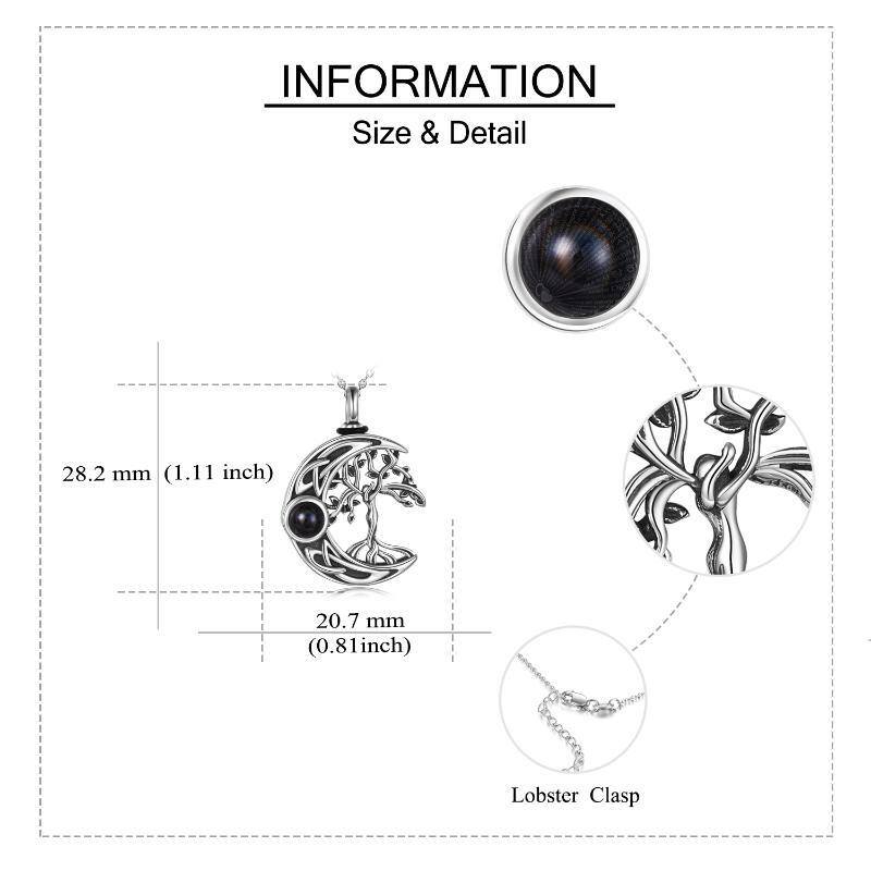 Sterling Silver Projection Stone Tree Of Life & Moon Urn Necklace for Ashes-5