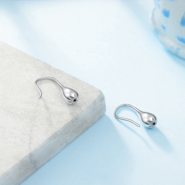 Sterling Silver Pull Through Drop Shape Drop Earrings-3