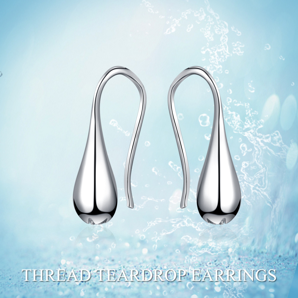 Sterling Silver Pull Through Drop Shape Drop Earrings-6