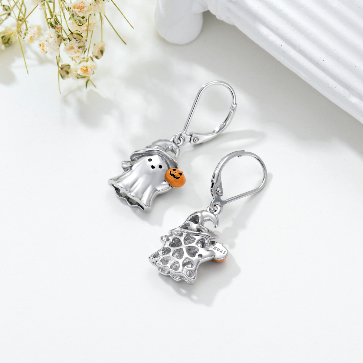 Sterling Silver Pumpkin Drop Earrings-4