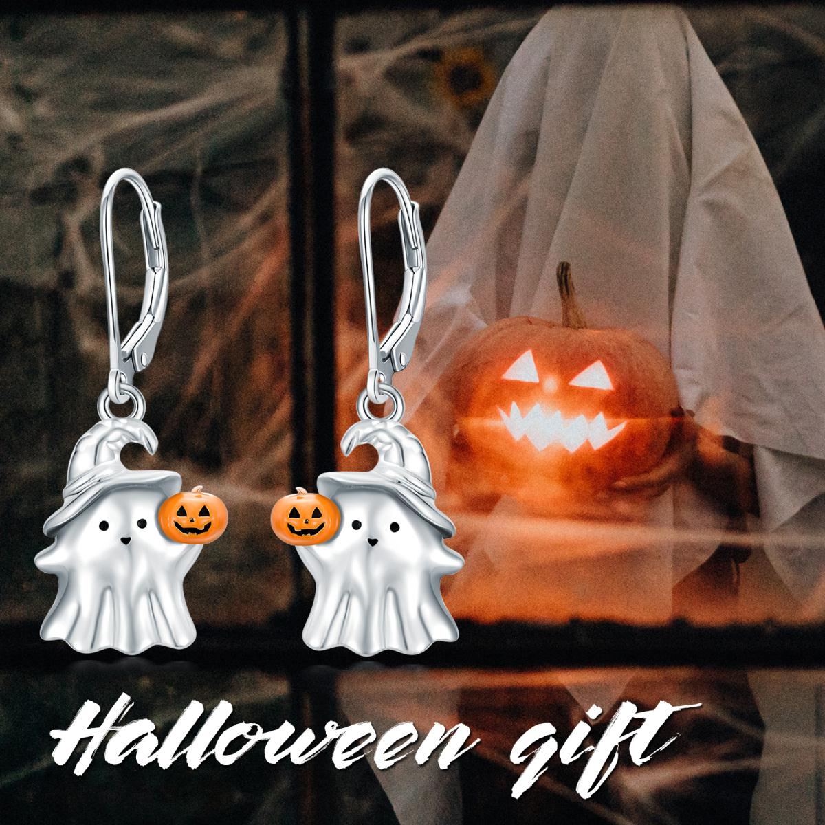 Sterling Silver Pumpkin Drop Earrings-6