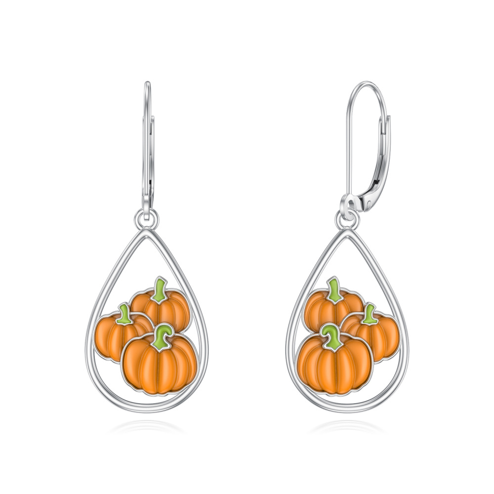 Aretes Colgantes de Plata Esterlina con Forma de Calabaza y Gota-1