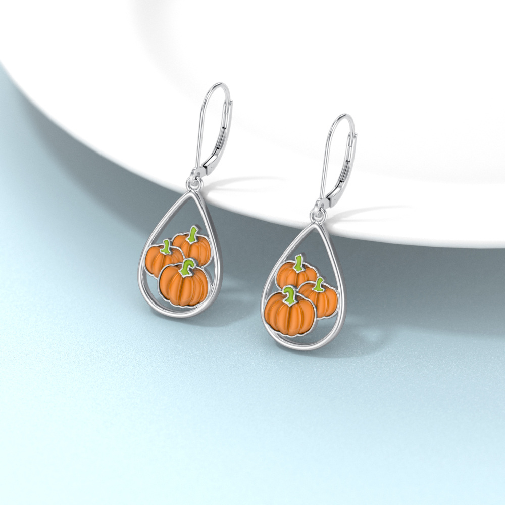 Aretes Colgantes de Plata Esterlina con Forma de Calabaza y Gota-3