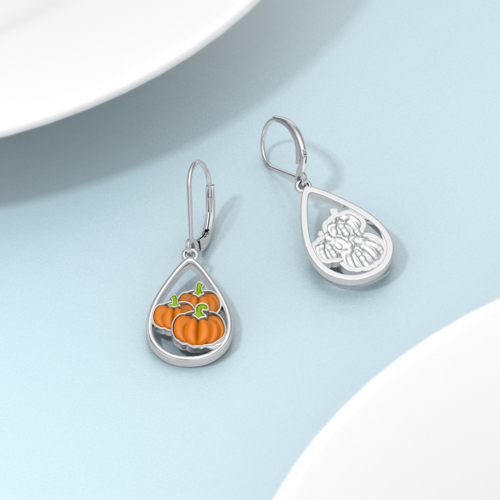 Aretes Colgantes de Plata Esterlina con Forma de Calabaza y Gota-4