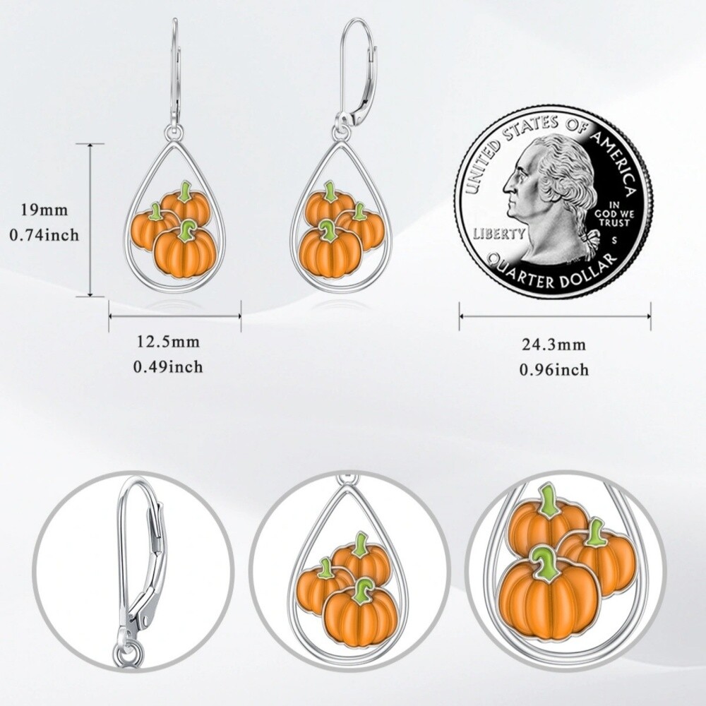 Aretes Colgantes de Plata Esterlina con Forma de Calabaza y Gota-6
