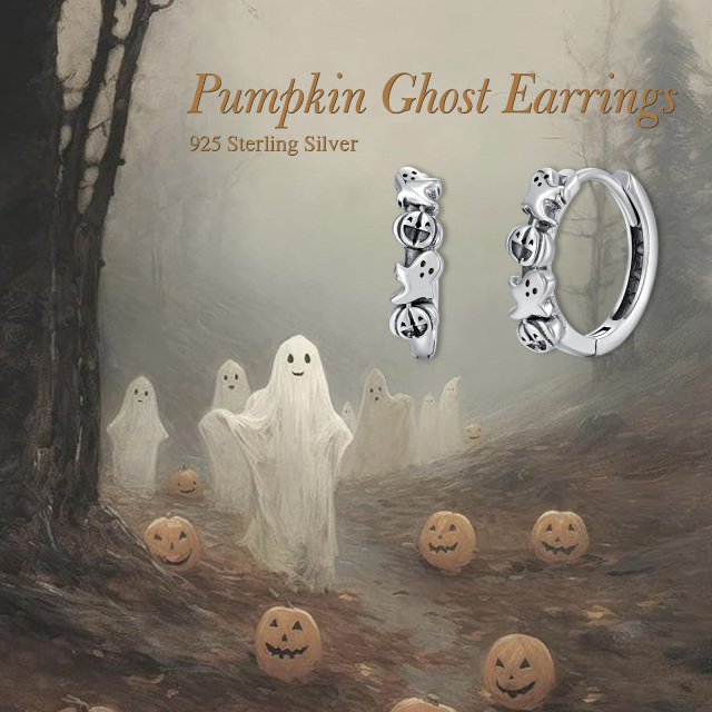 Sterling Silver Pumpkin Ghost Hoop Earrings-6