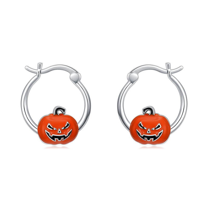 Sterling Silver Pumpkin Hoop Earrings-1