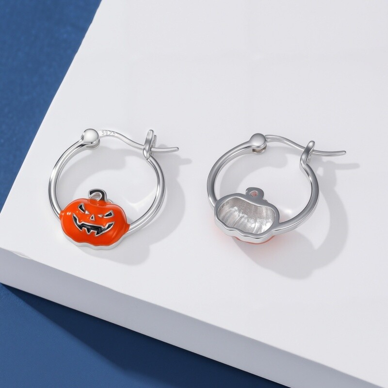 أقراط طارة على شكل يقطين من الفضة الإسترلينية-3