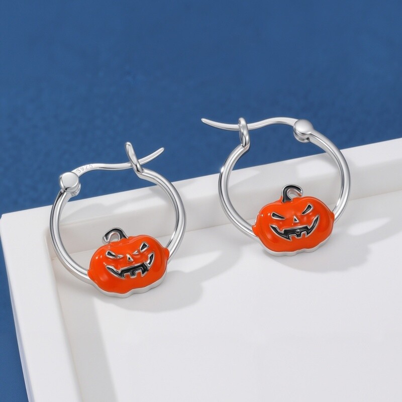 أقراط طارة على شكل يقطين من الفضة الإسترلينية-4