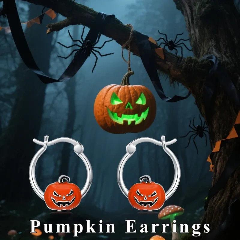 أقراط طارة على شكل يقطين من الفضة الإسترلينية-6