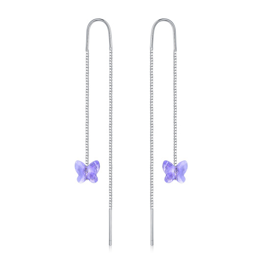 Boucles d'oreilles pendantes en argent sterling avec papillon en cristal