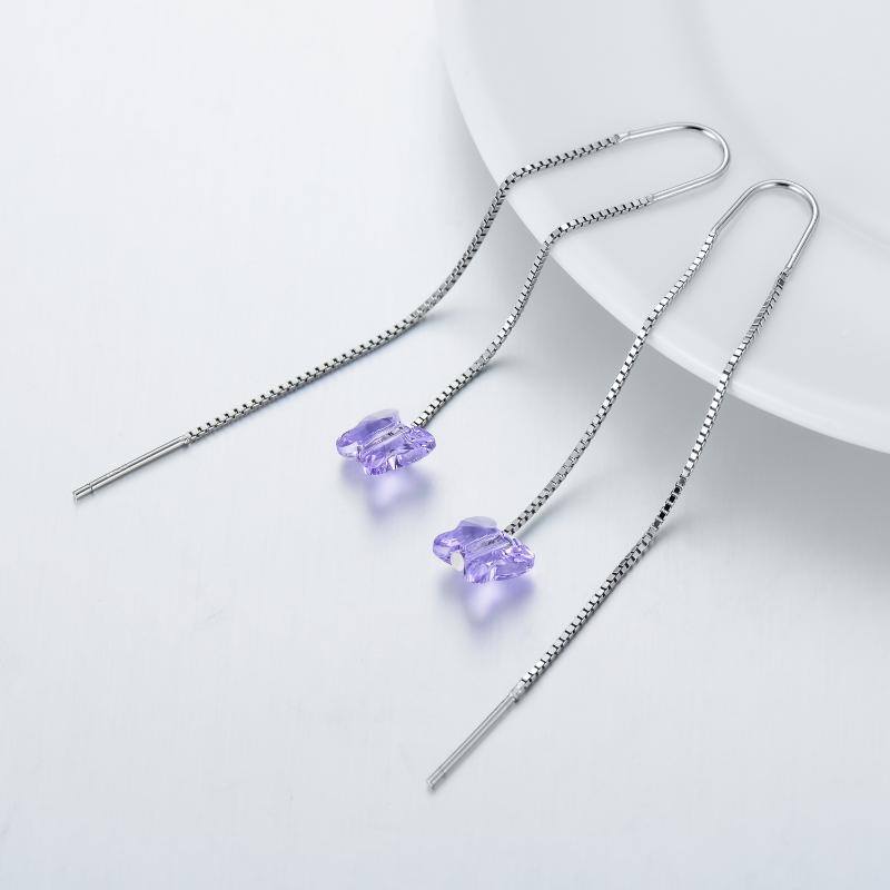 Sterling Silver Crystal Butterfly Drop Earrings-3