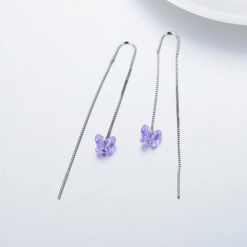 Sterling Silver Crystal Butterfly Drop Earrings-4