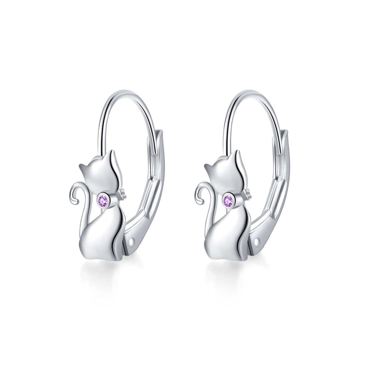 Boucles d'oreilles à levier en argent sterling avec zircone cubique violette pour femmes et filles-1