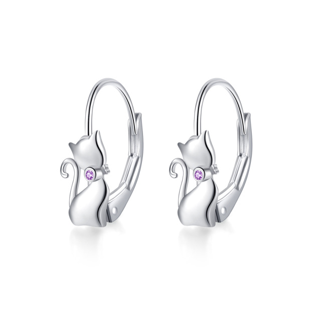 Orecchini a leva con zirconi cubici viola in argento sterling per donne e ragazze-1