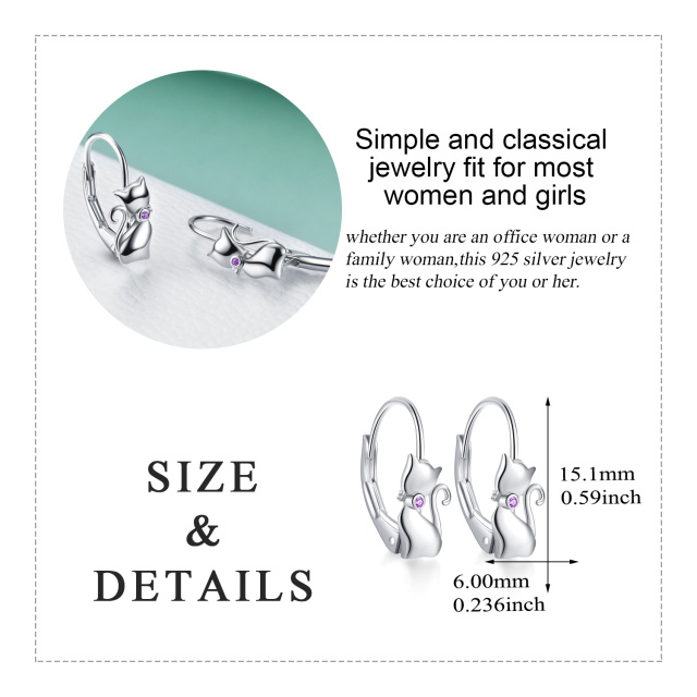 Boucles d'oreilles à levier en argent sterling avec zircone cubique violette pour femmes et filles-5