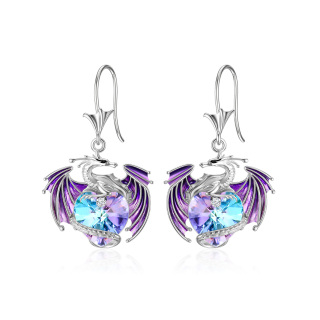 Sterling Silver Purple Heart Crystal Dragon Drop Earrings for Women-3