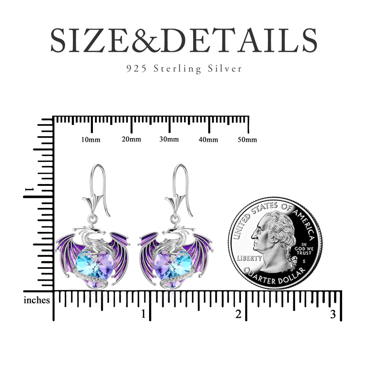 Boucles d'oreilles pendantes en argent sterling avec dragon en cristal violet et cœur pour femme-5