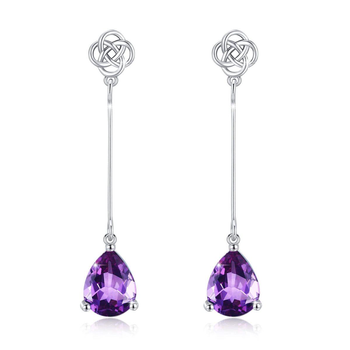 Tropfen-Ohrringe aus Sterlingsilber mit keltischem Knoten und violetten Zirkonia für Damen-1