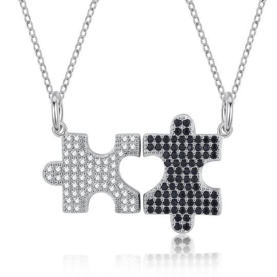 Sterling Silver Cubic Zirconia Puzzle Pendant Necklace