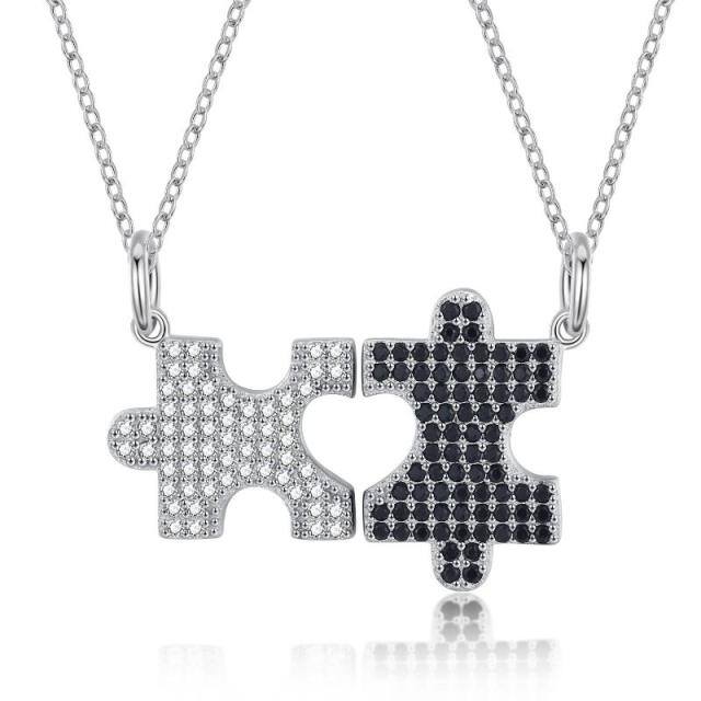 Collana con ciondolo Puzzle in argento sterling con zirconi cubici-1