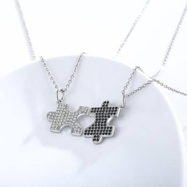 Plata de ley Cubic Zirconia Puzzle Collar Colgante-3