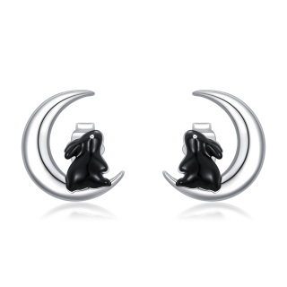 Sterling Silver Two-tone Rabbit & Moon Stud Earrings for Women-25