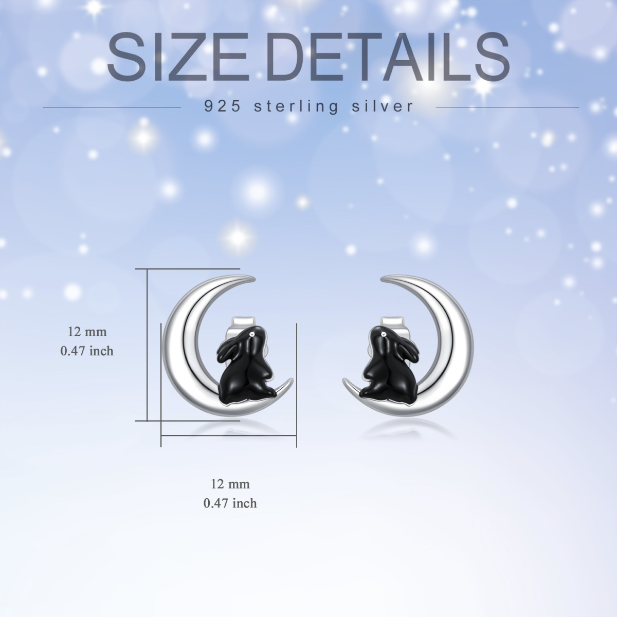 Sterling Silver Two-tone Rabbit & Moon Stud Earrings for Women-3