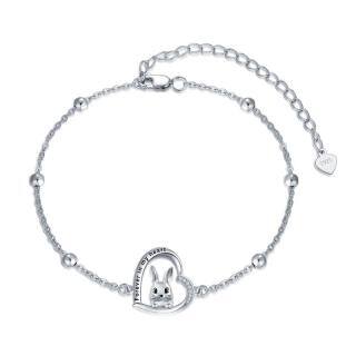 Sterling Silver Cubic Zirconia Rabbit & Heart Charm Bracelet with Engraved Word-45