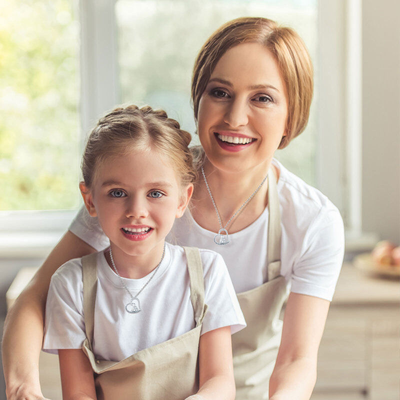 Sterling Silver Cubic Zirconia Rabbit & Heart Pendant Necklace with Engraved Word-4