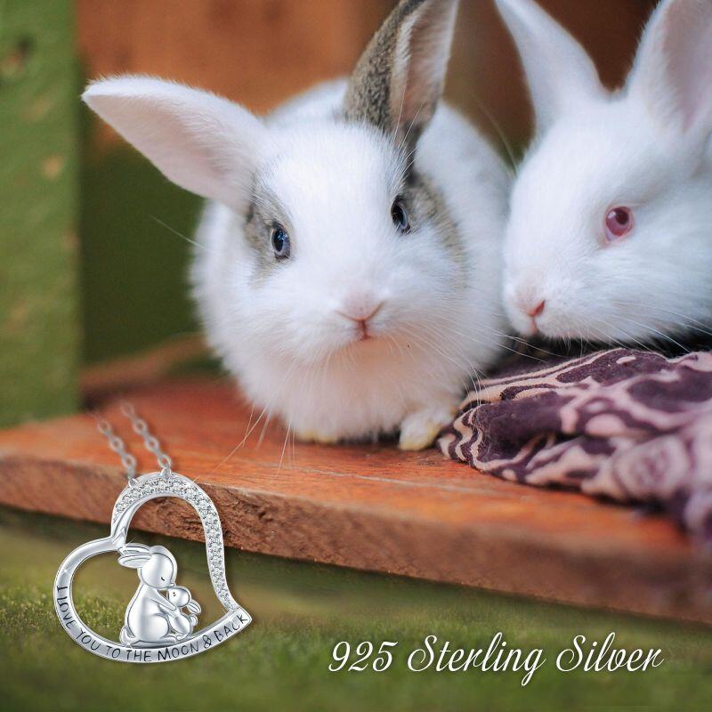 Sterling Silver Cubic Zirconia Rabbit & Heart Pendant Necklace with Engraved Word-6