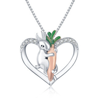 Sterling Silver Cubic Zirconia Rabbit & Heart Pendant Necklace-37