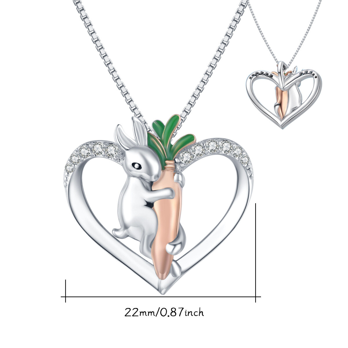 Collana con ciondolo a forma di coniglio e cuore in argento sterling con zirconia cubica-4