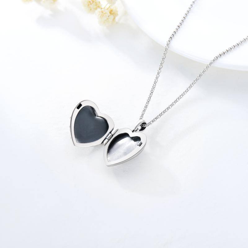 Sterling Silver Rabbit & Heart Personalized Photo Locket Necklace with Engraved Word-6