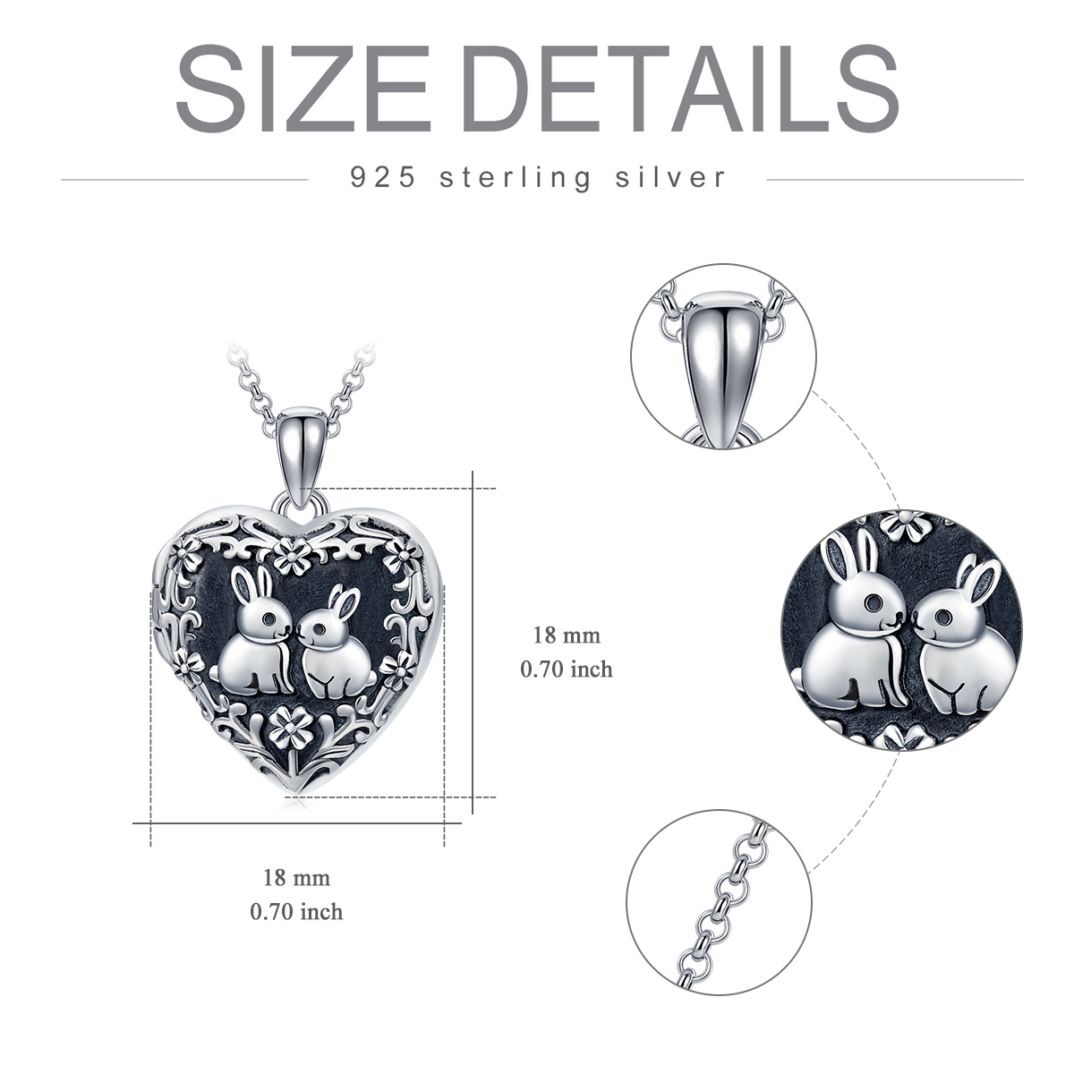 Sterling Silver Rabbit & Heart Personalized Photo Locket Necklace with Engraved Word-7