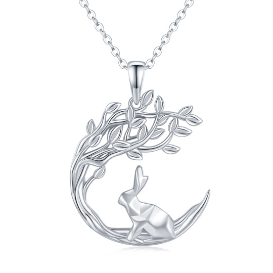 Sterling Silver Rabbit & Moon Pendant Necklace