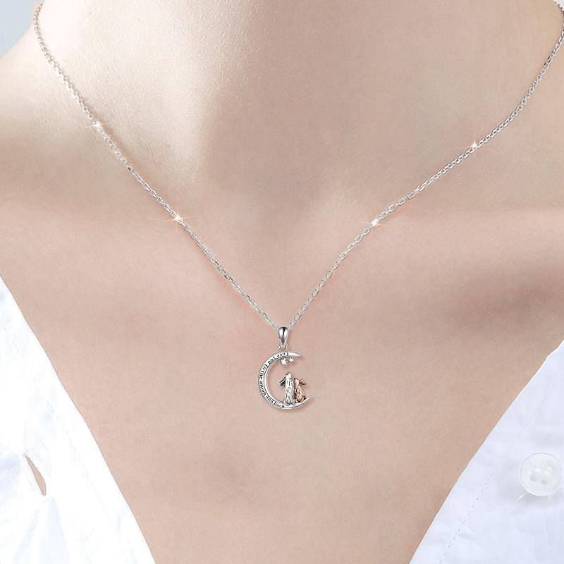 Sterling Silver Two-tone Rabbit & Moon & Star Pendant Necklace with Engraved Word-2