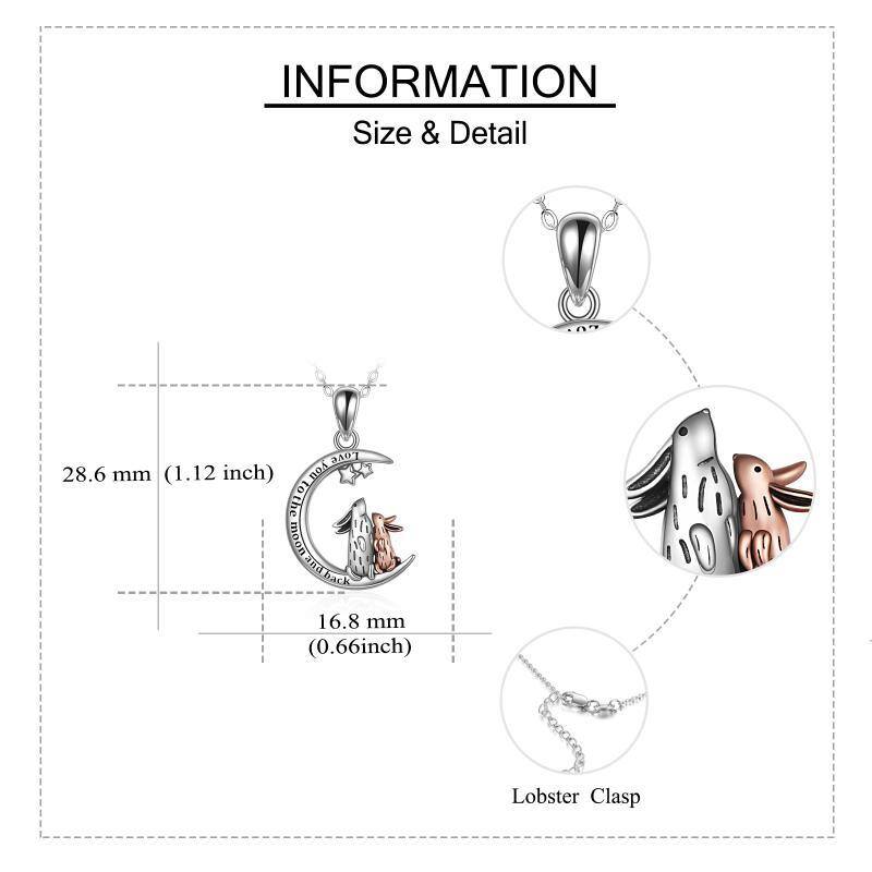 Sterling Silver Two-tone Rabbit & Moon & Star Pendant Necklace with Engraved Word-5