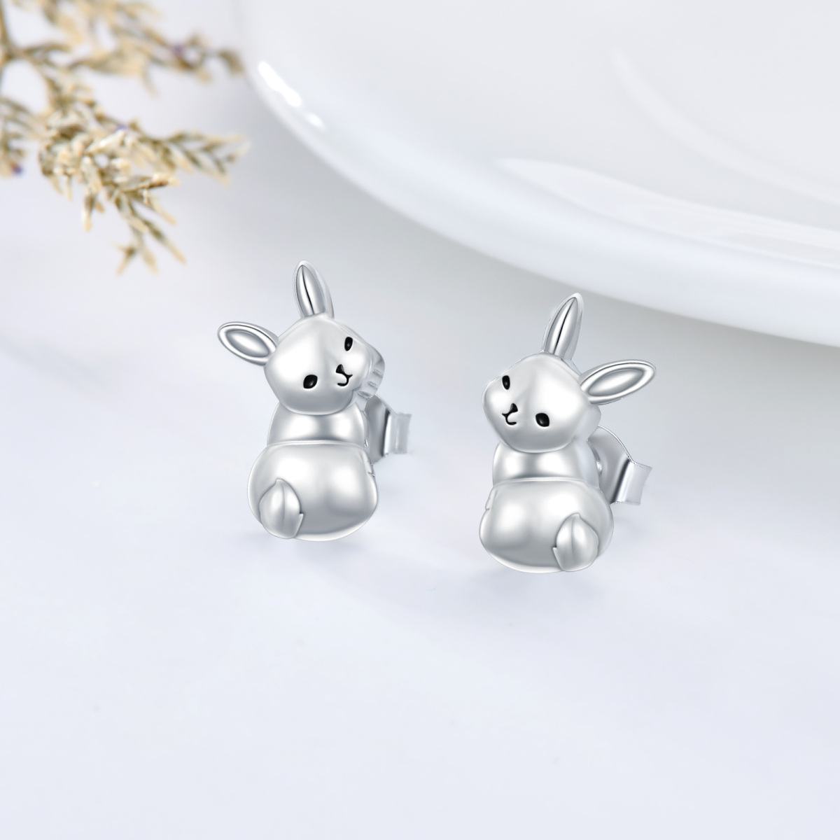 Sterling Silver Rabbit Stud Earrings-3