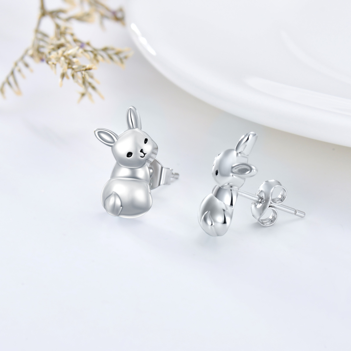 Sterling Silver Rabbit Stud Earrings-4