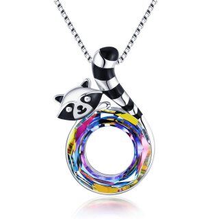 Sterling Silver Raccoon Crystal Pendant Necklace-3