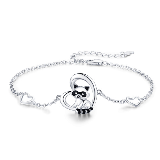 Pulsera de plata de ley con mapache y colgante de corazón