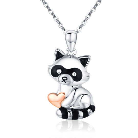 Collar de plata de ley con colgante de mapache y corazón