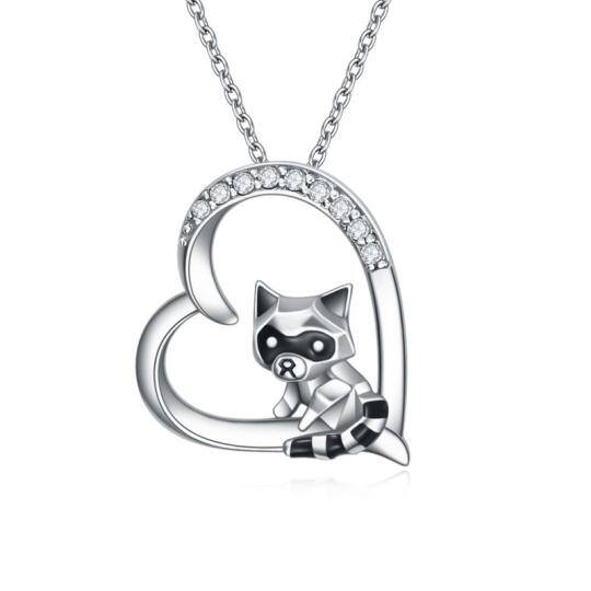 Collana con ciondolo a forma di cuore e procione in argento sterling con zirconia cubica