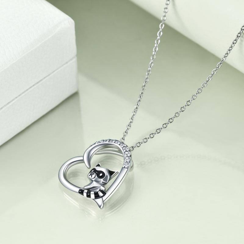 Collana con ciondolo a forma di cuore e procione in argento sterling con zirconia cubica-3